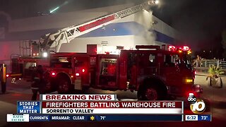 Crews battle fire that ignited in Sorrento Valley warehouse