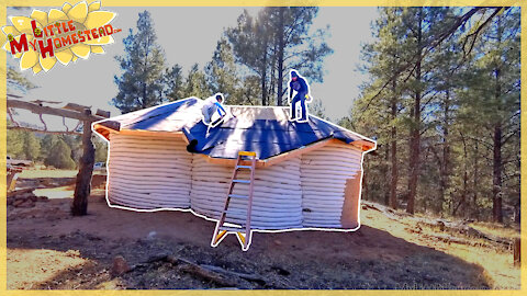 Roofing Shingles, Tar Paper & Sheetrock | Earthbag Kitchen, Bath & Cabin | Weekly Peek Ep162