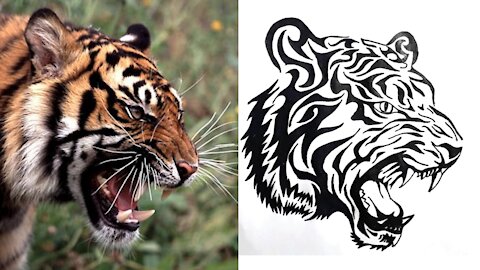 How to Draw tiger head tribal art