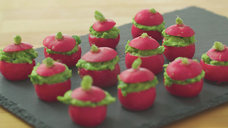 Xanthe Clay’s radish canapés filled with pea guacamole