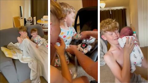 Kids meet their brand new baby brother