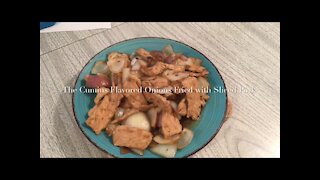The Cumins Flavored Onions Fried with Sliced Pork 洋葱炒肉片
