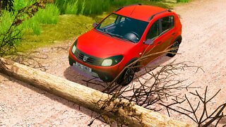 Dacia Sandero vs Fallen Tree – BeamNG Drive