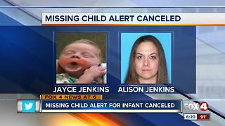 Missing Child Alert canceled for infant