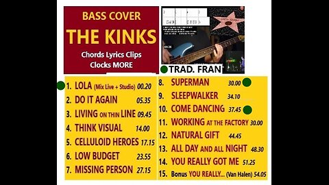 Bass cover THE KINKS __ Chords, Lyrics, Clips, Clocks, MORE