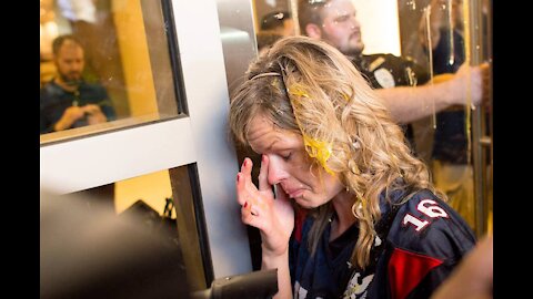 Trump Supporter Surrounded, Pinned Against door, Egged