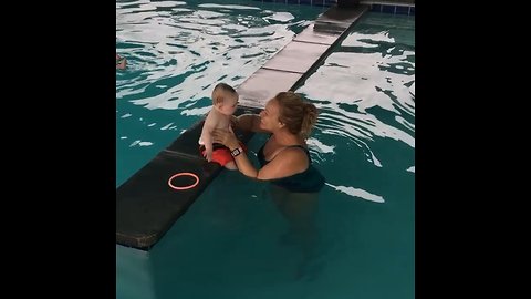 8-Month-Old Baby Learns To Swim On His Back