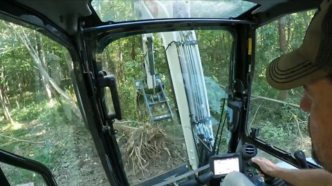 Deep woods pond site prep with mini excavator & compact tractor