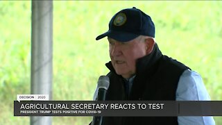 US Agricultural Secretary Sonny Perdue reacts to the President's positive coronavirus test while speaking to Wisconsin farmers