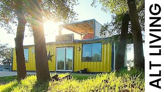 Unique Tiny House Tour based in Texas | 40ft Shipping Container Home | Airbnb Tour