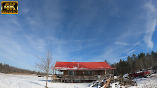 360 Snowy Appalachian Cabin Sky Lapse - 4K