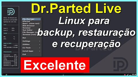 Dr Parted Linux Openbox leve com Aplicativos Úteis para Backup, Restauração e Recuperação de Dados