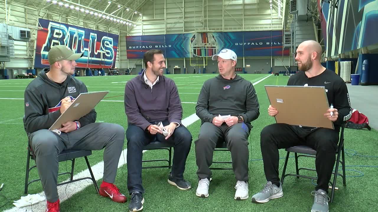 Buffalo Bills QB Josh Allen and LS Reid Ferguson go head-to-head in "The Office" trivia game