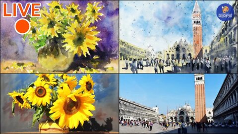 Live #21 - Paint Sunflowers and Venice | Free Live Watercolor Workshop