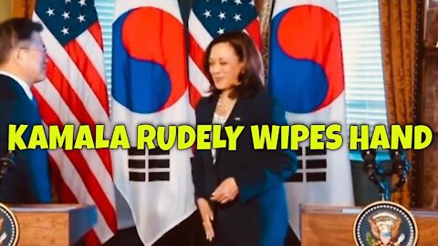 Kamala Harris wipes hand after handshake with S.Korean President