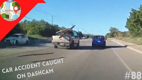 Large Wooden Planks Falls Out Truck, Car Barely Misses It - Dashcam Clip Of The Day #88