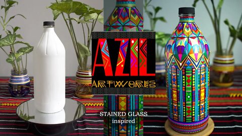 Hand painted Glass Bottle | Stained Glass Design | Bottle Art | Upcycling