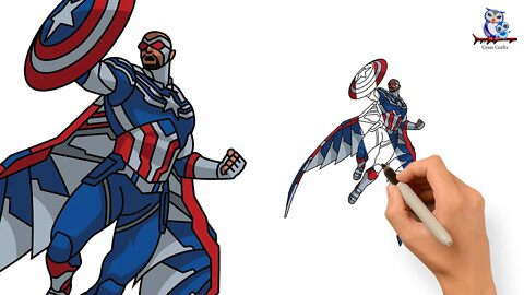How to Draw Captain America Sam Wilson with Shield - MCU