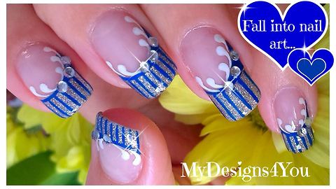 Cute blue and silver French tip nail art