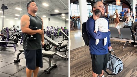 Dad does the perfect workout at the gym