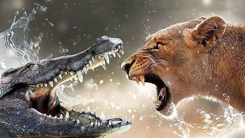 when the lione and the crocodil fight