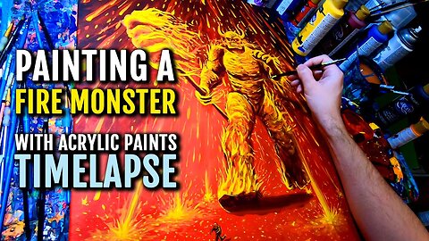 Painting A "Fire Monster" With Acrylic Paints (Timelapse + Music)