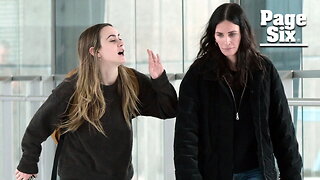 Courteney Cox and daughter Coco Arquette, 19, appear to have heated conversation at London's Heathrow Airport