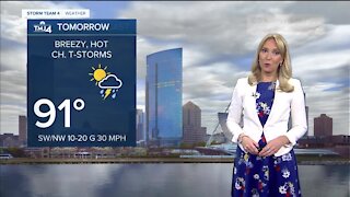 Hot and humid Sunday with highs in upper 80s