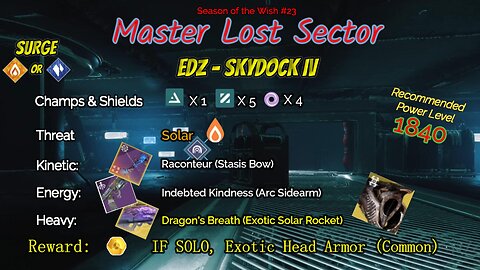 Destiny 2 Master Lost Sector: EDZ - Skydock IV on my Arc Warlock 4-28-24