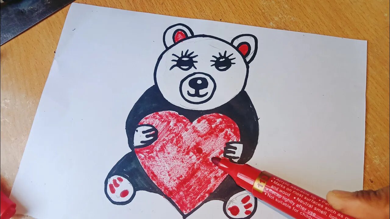 The Drawing of Cute Teddy Bear With Red Heart. Printable Art. Digital File.  Instant Download - Etsy