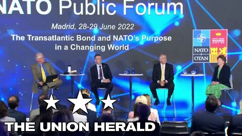 Sen. Shaheen and Sen. Tillis Speak with Latvian FM Rinkēvičs at the NATO Public Forum in Madrid