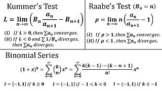Infinite Sequences and Series: Kummer’s Test, Raabe’s Test, and Convergence of Binomial Series