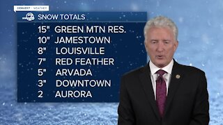Early snow totals show up to 15 inches of snow in the foothills