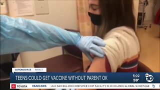 Teens could get vaccine without parent ok
