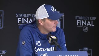 Lightning head coach Jon Cooper takes questions ahead of Game 3