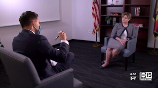 Maricopa County Attorney Allister Adel declines to answer protest questions during one-on-one interview