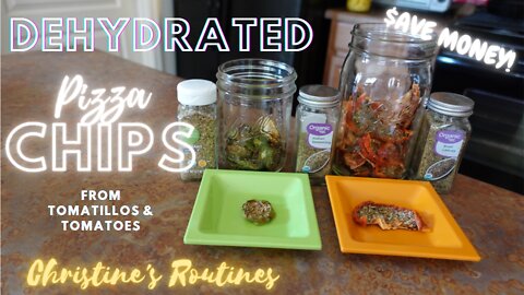 Save money and make yummy dehydrated pizza chips from tomatillos & tomatoes!