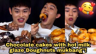 Chocolate cakes with hot milk glaze Doughnuts mukbang"!😋😋😋