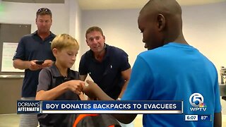 Boy donates backpacks to evacuees