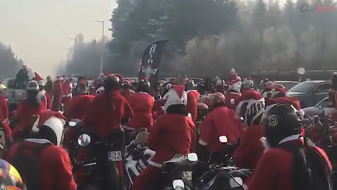 Motorcycle Riders Wear Santa Costumes