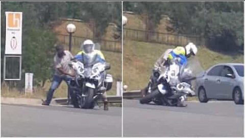 Poliisi näyttää kuinka helppoa moottoripyörän selkään nouseminen on