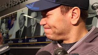 Kyle Okposo reacts to his selection for the 2017 NHL All-Star Game