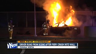 Car bursts into flames after crash off I-805 in Chula Vista