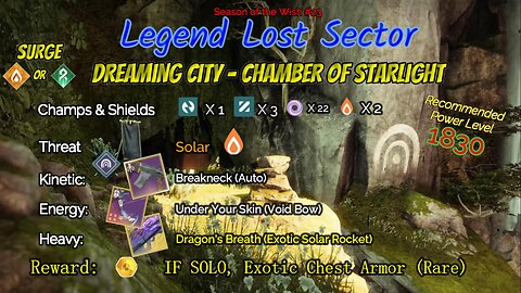 Destiny 2 Legend Lost Sector: Dreaming City - Chamber of Starlight on my Arc Warlock 2-15-24