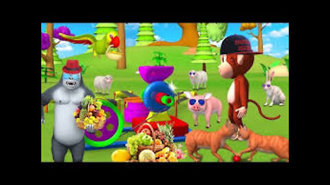 Funny Animals Play Volley Ball in Forest with Monkey & Gorilla | Animals Cartoon Comedy Video