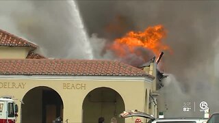 Firefighter injured in massive fire at historic train building in Delray Beach