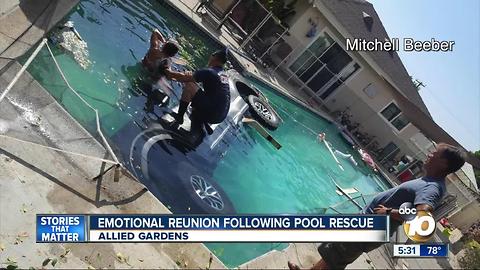 Emotional reunion following pool rescue