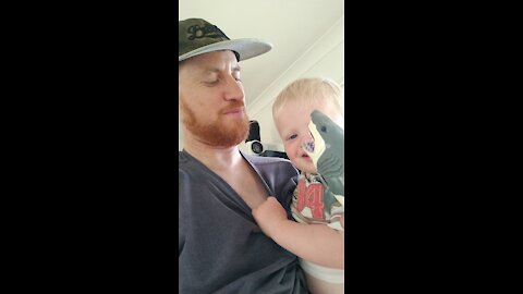 Singing baby shark with my son is fun with a shark