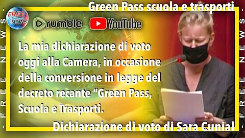 Sara Cunial: la dichiarazione di voto del Green Pass scuola e trasporti.