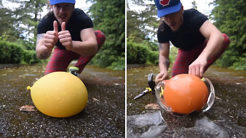 A guy was smashing a water balloon, and this happened...